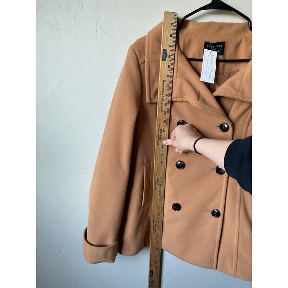 NWT Love Tree Camel Colored Double Breasted Pea Coat- Size Large - Picture 12 of 15